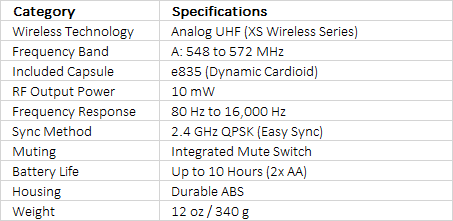 Sennheiser SKM 835-XSW-A Handheld Transmitter with e835 Capsule (A: 548 to 572 MHz)