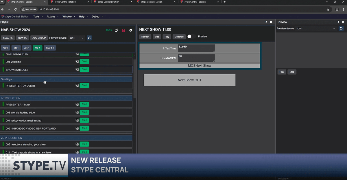 StypeCentral graphics playout control interface