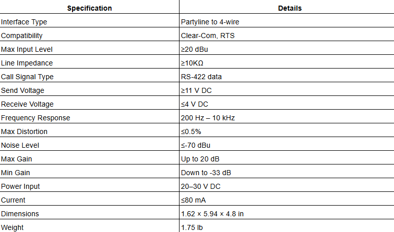 Clear-Com EF-701M Partyline to 4-Wire Audio Interface