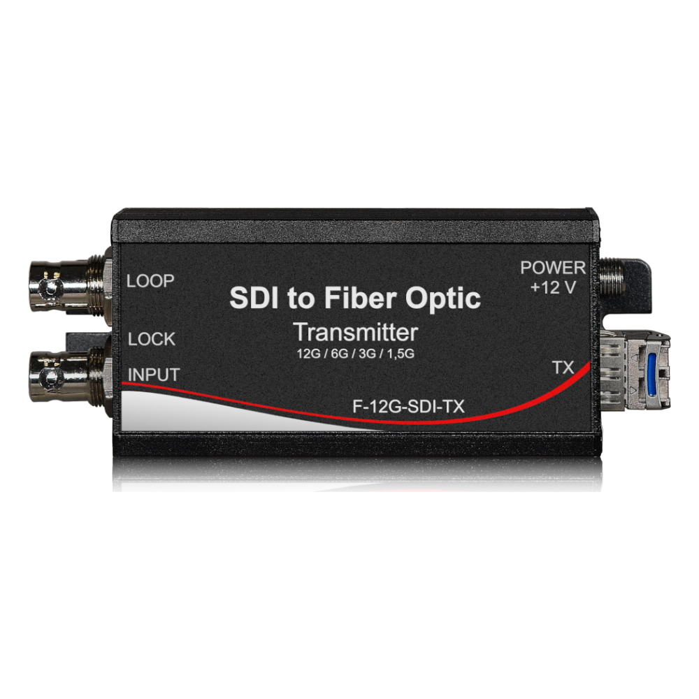 F-12G-SDI 12G-SDI to fiber transmitter, top view