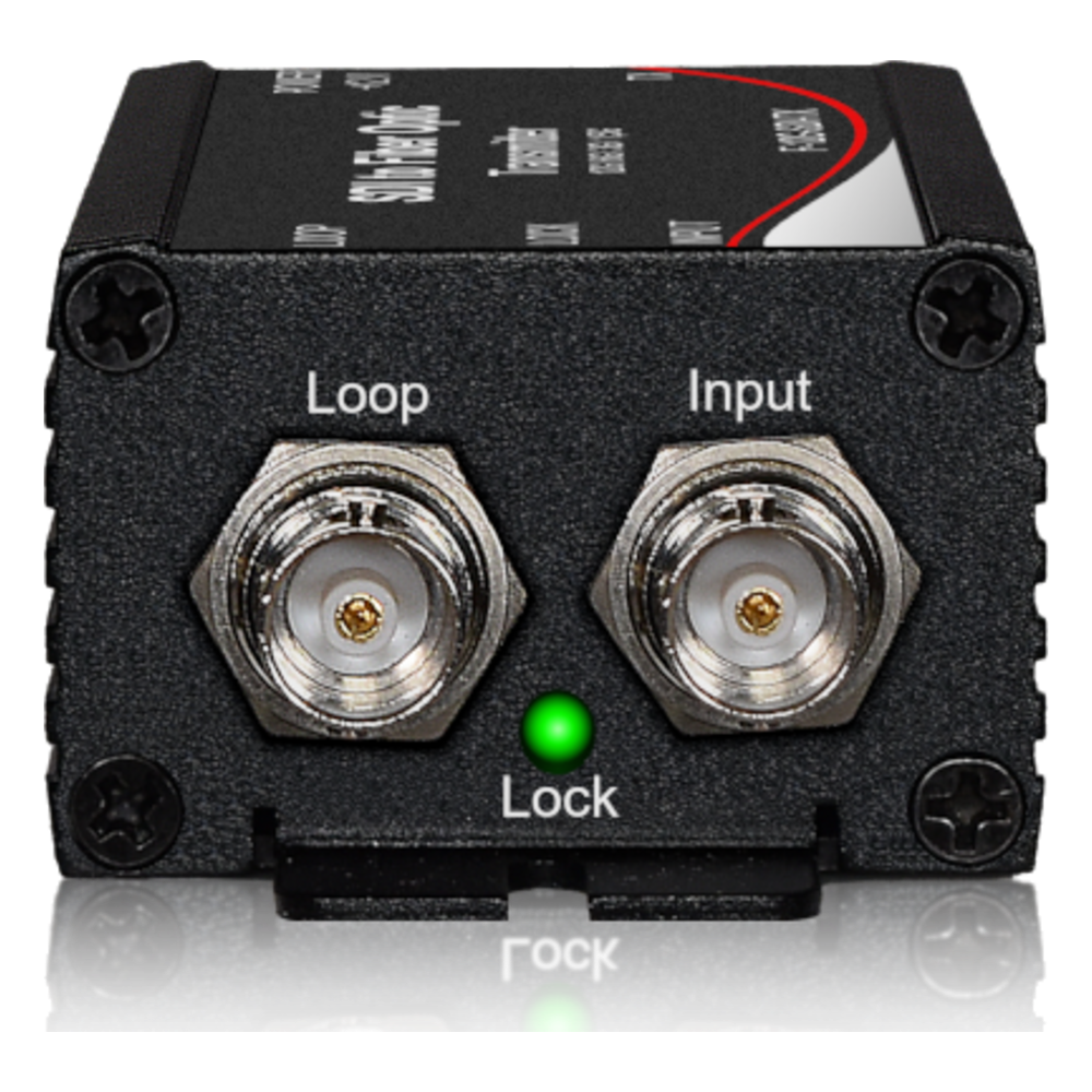 F-12G-SDI transmitter rear with SDI input and loop-out BNC