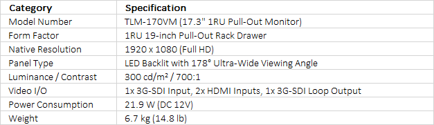 Datavideo TLM-170VM | 17.3" Full HD 3G-SDI & HDMI Pull-Out Monitor