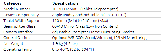 Datavideo TP-300 MARK II | Universal Tablet Teleprompter Kit