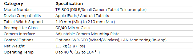 Datavideo TP-500 | Professional DSLR & Mirrorless Tablet Teleprompter