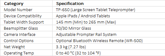 Datavideo TP-650 | Large-Screen Tablet Teleprompter Kit for ENG Cameras