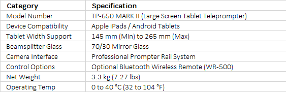 Datavideo TP-650 MARK II | Universal Studio Tablet Teleprompter