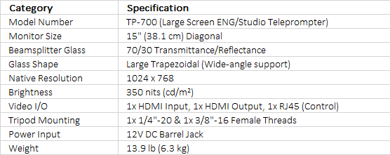 Datavideo TP-700 Large-Screen Prompter Kit for ENG Cameras