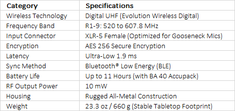 Sennheiser EW-DX TS 5-PIN Digital Wireless Tablestand Transmitter with 5-Pin XLR Connector, No Mic (R1-9: 520 to 607 MHz)