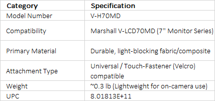 Marshall Electronics Sun Hood for V-LCD70MD 7" Camera Monitor