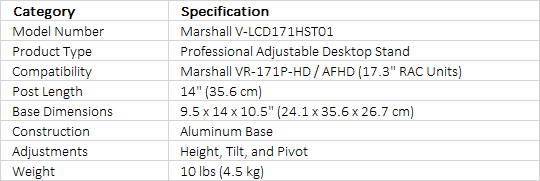 Marshall Electronics VPLCD171HST01 VESA Mount Stand