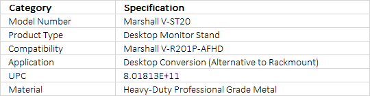Marshall Electronics V-ST20 Desktop Stand for V-R201P-AFHD