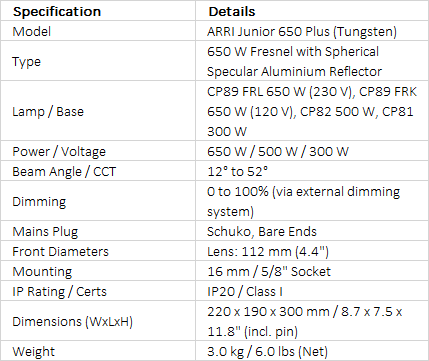 ARRI 650 Plus Tungsten Fresnel Lamphead (650 W)
