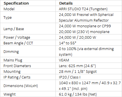 ARRI STUDIO T24 24000 W Tungsten Fresnel Lamphead (VEAM)