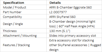 ARRI 8-Chamber Eggcrate for SkyPanel S60 (L2.0007977)