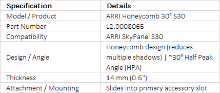 ARRI Honeycomb 30° for SkyPanel S30 (L2.0008065)