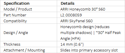 ARRI Honeycomb 30° for SkyPanel S60 (L2.0008059)