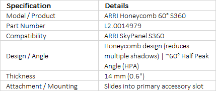 ARRI Honeycomb 60° for SkyPanel S360 (L2.0014979)
