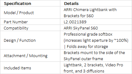 ARRI Chimera Lightbank with Brackets for SkyPanel S60 (L2.0021389)