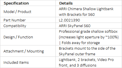 ARRI Chimera Shallow Lightbank with Brackets for SkyPanel S60 (L2.0021390)