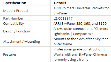 ARRI Chimera Universal Brackets for SkyPanel S30, S60 & S120 (L2.0015977)