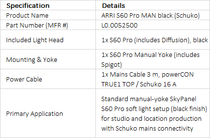 ARRI SkyPanel S60 Pro Manual Yoke LED Soft Light Package (Black, Schuko)