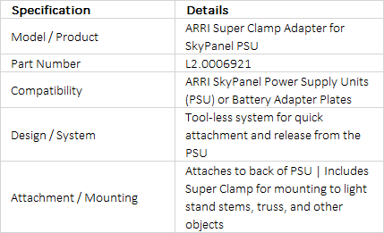 ARRI Super Clamp Adapter for SkyPanel PSU (L2.0006921)