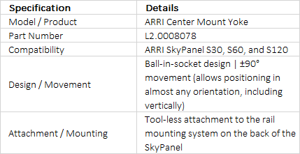 ARRI Center Mount Yoke for SkyPanel S30, S60 & S120 (L2.0008078)