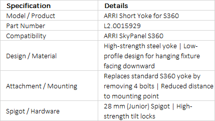 ARRI Short Yoke for SkyPanel S360 (L2.0015929)