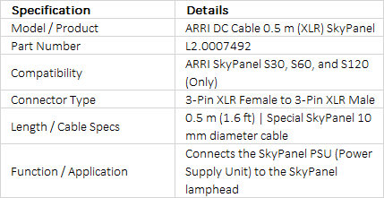 ARRI 0.5 m DC Cable (XLR) for SkyPanel (L2.0007492)