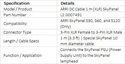 ARRI 1 m DC Cable (XLR) for SkyPanel (L2.0007491)