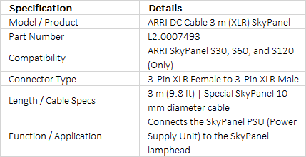 ARRI 3 m DC Cable (XLR) for SkyPanel (L2.0007493)