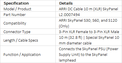 ARRI 10 m DC Cable (XLR) for SkyPanel (L2.0007494)