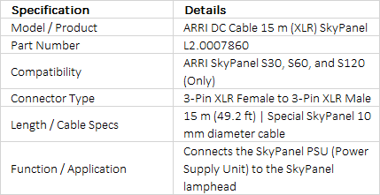 ARRI 15 m DC Cable (XLR) for SkyPanel (L2.0007860)