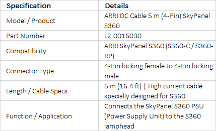 ARRI 5 m DC Cable (4-Pin) for SkyPanel S360-C (L2.0016030)