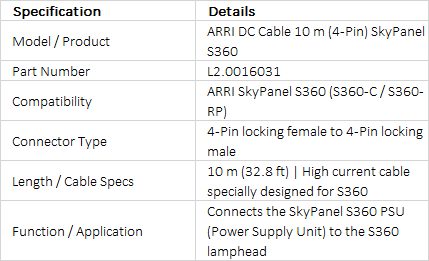 ARRI 10 m DC Cable (4-Pin) for SkyPanel S360-C (L2.0016031)