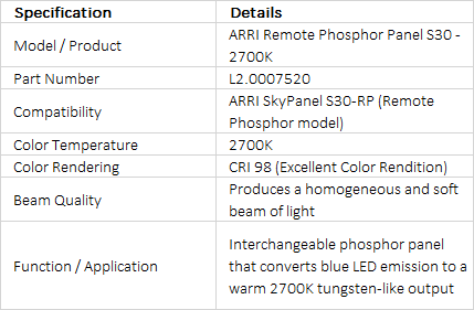 ARRI Remote Phosphor Panel for SkyPanel S30-RP - 2700K (L2.0007520)