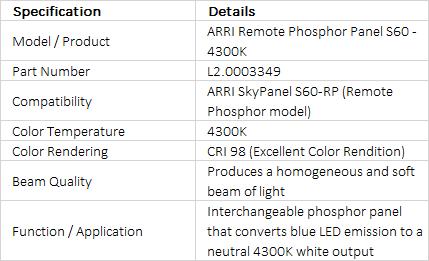 ARRI Remote Phosphor Panel for SkyPanel S60-RP - 4300K (L2.0003349)
