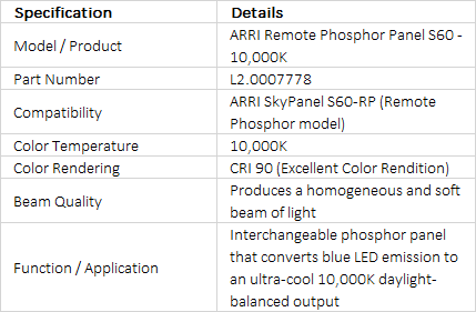 ARRI Remote Phosphor Panel for SkyPanel S60-RP - 10,000K (L2.0007778)