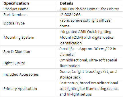 ARRI DoPchoice Dome S Soft Light Diffuser for Orbiter (30 cm / 12", L2.0034266)