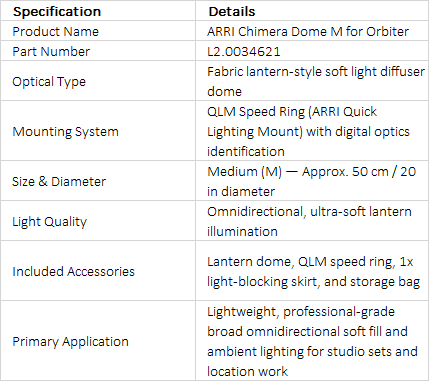ARRI Chimera Dome M Soft Light Lantern Diffuser for Orbiter (50 cm / 20", L2.0034621)