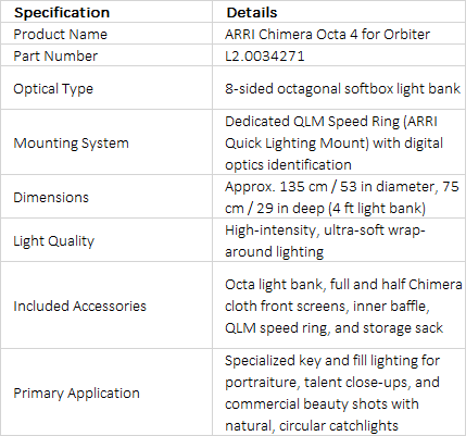 ARRI Chimera Octa 4 Softbox for Orbiter (4 ft / 135 cm, L2.0034271)