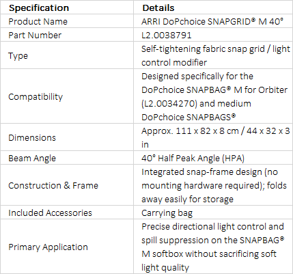 ARRI DoPchoice SNAPGRID® M 40° for SNAPBAG® M (L2.0038791)