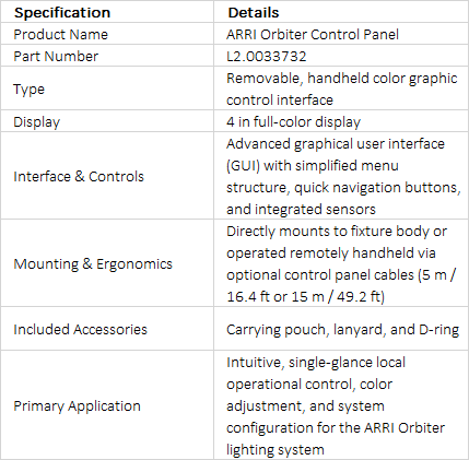ARRI Orbiter Control Panel Detachable Remote Console (L2.0033732)