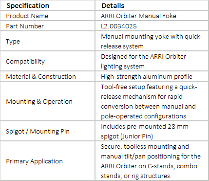 ARRI Orbiter Manual Yoke with 28 mm Spigot (L2.0034025)