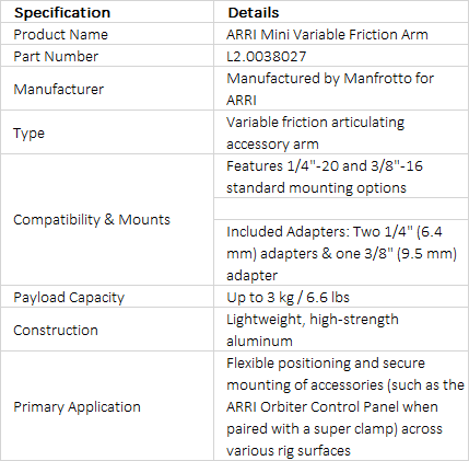 ARRI Mini Variable Friction Arm (L2.0038027)