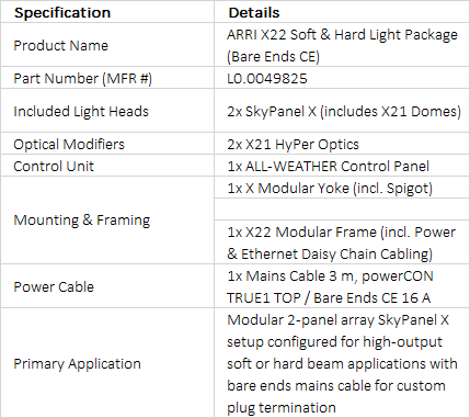 ARRI SkyPanel X22 Soft & Hard Light Package (Bare Ends CE) | Dual-Panel Modular All-Weather LED Array Kit
