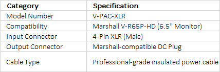 Marshall Electronics V-PAC-XLR Power Cable for Marshall