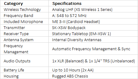Sennheiser XSW 1-ME3-A UHF Headmic Set (A: 548 to 572 MHz)