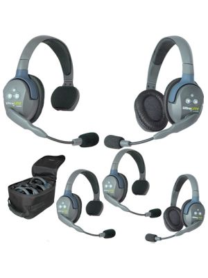 Eartec UL532 5-Person Full-Duplex Wireless Intercom with 3 UltraLITE Single-Ear & 2 UltraLITE Dual-Ear Headsets