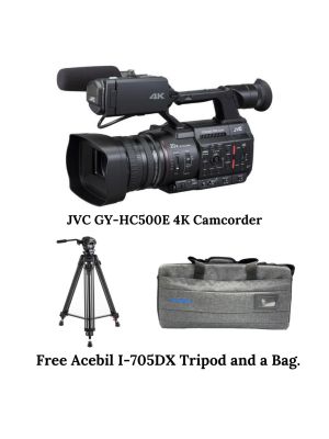 JVC GY-HC500E 4K HAND-HELD  1-INCH CAMCORDER with Acebil I-705DX Tripod and Bag